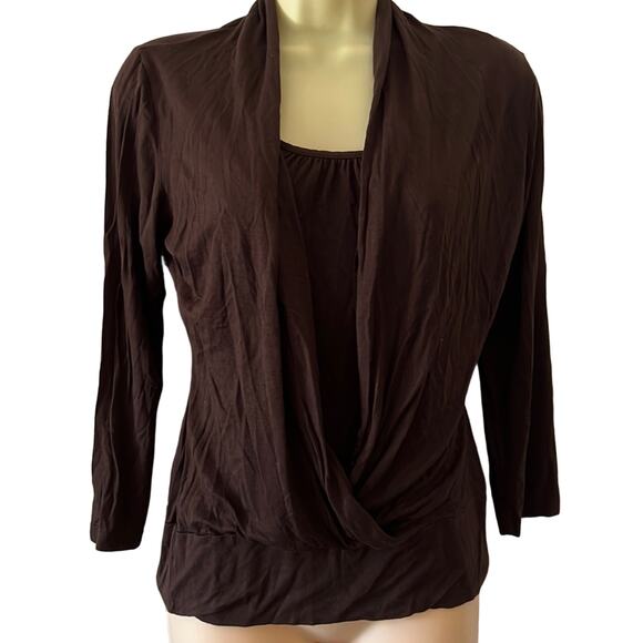 Symmetry Size S Dark Chocolate Brown Layered Look Knit Top - Picture 1 of 8